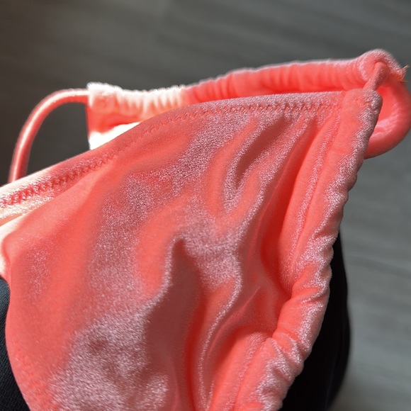 Orange coral velvet string top with high waist bottom set. - Picture 14 of 16
